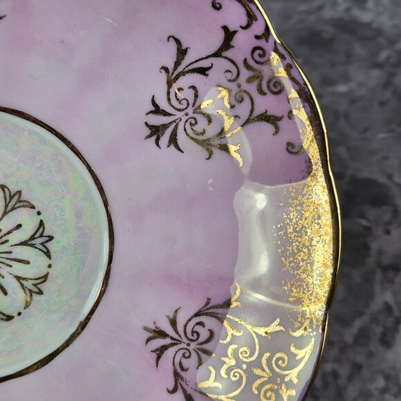 Vintage Royal Halsey Pink Lusterware Cup & Saucer Gold Accents Fluted Body - Picture 5 of 16